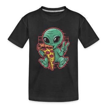 Außerirdischer Genießt Pizza Friedenszeichen - Kinder Premium Bio T-Shirt - Schwarz - Vorne