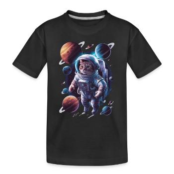 Weltraum Katzen Abenteuer Erkundung - Kinder Premium Bio T-Shirt - Schwarz - Vorne