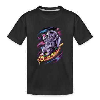 Cat Galaxy On Pizza Flight Space Adventure - Kids' Premium Organic T-Shirt - black - Front
