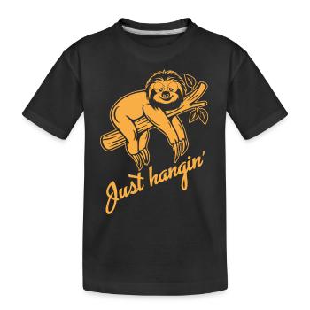 Faultier - Lustiger Spruch - Just hanging - Kinder Premium Bio T-Shirt - Schwarz - Vorne