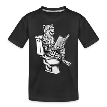 Lesender Gepard auf dem WC im Vintage-Stil - Kinder Premium Bio T-Shirt - Schwarz - Vorne