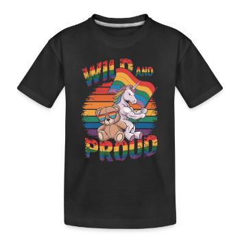 Teddybär und Einhorn LGBTQ Regenbogenfahne - Kinder Premium Bio T-Shirt - Schwarz - Vorne