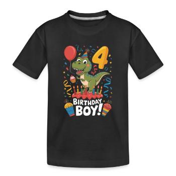 Dinosaure 4ème Anniversaire Garçon 4 - T-shirt bio Premium Enfant - noir - Devant