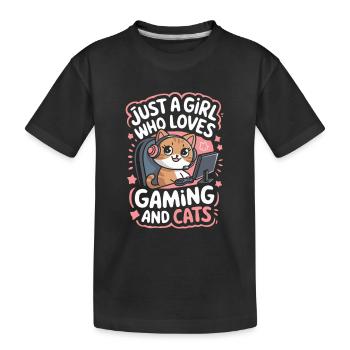 Gaming Computer Console Girl Cat - Kids' Premium Organic T-Shirt - black - Front
