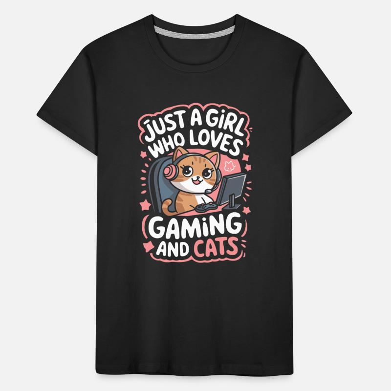 Gaming Computer Konsole Mädchen Katze Kinder Premium Bio T-Shirt