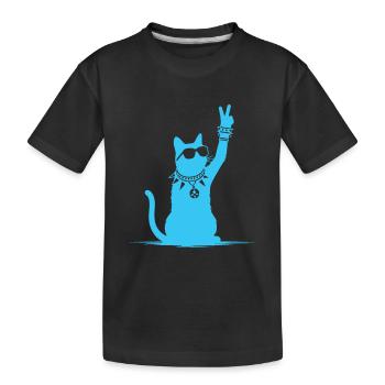 Blaue Rocker Katze – Lustiges Rockmusik Cat Design - Kinder Premium Bio T-Shirt - Schwarz - Vorne