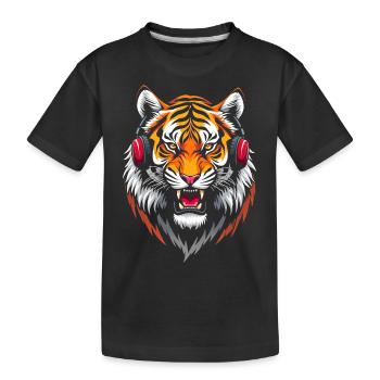Tiger Animal Graphic Musik Kopfhörer Art Tiger - Kinder Premium Bio T-Shirt - Schwarz - Vorne