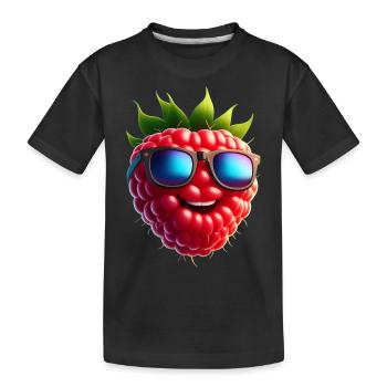 Coole Himbeere mit Sonnenbrille – Obst-Design - Kinder Premium Bio T-Shirt - Schwarz - Vorne