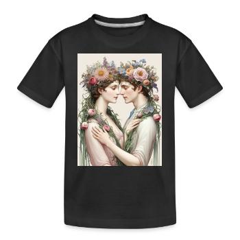 Liebespaar und Blumensträuße - Kinder Premium Bio T-Shirt - Schwarz - Vorne