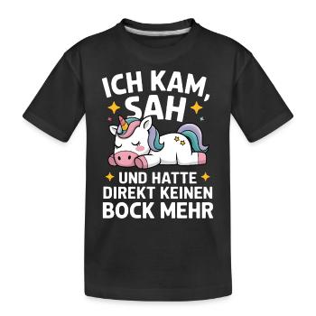 Ich hatte direkt keinen Bock mehr! Faules Einhorn - Kinder Premium Bio T-Shirt - Schwarz - Vorne