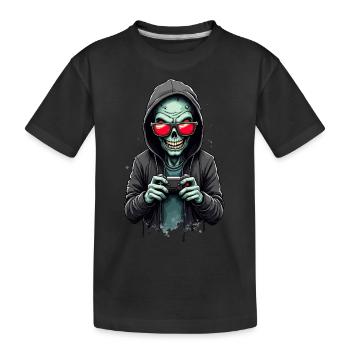 Unheimlicher Gamer mit Totenschädel - Kinder Premium Bio T-Shirt - Schwarz - Vorne