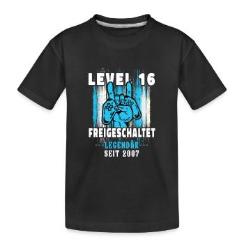 16. Geburtstag Junge Level 16 Gaming Zocker Gamer - Kinder Premium Bio T-Shirt - Schwarz - Vorne