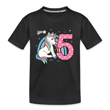 Fünfter Geburtstag 5. Geburtstag Einhorn Mädchen - Kinder Premium Bio T-Shirt - Schwarz - Vorne