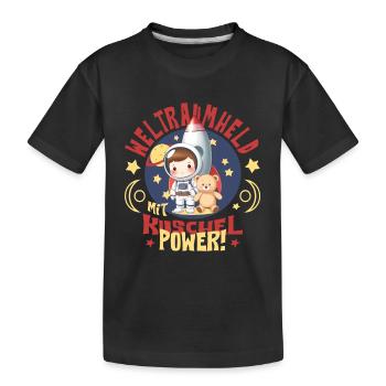 Astronaut with teddy bear - Kids' Premium Organic T-Shirt - black - Front