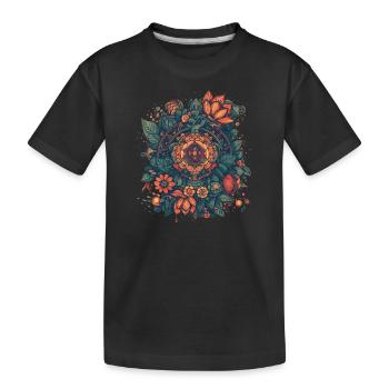 Mandala Blumig - Kinder Premium Bio T-Shirt - Schwarz - Vorne