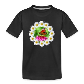 Marguerite Pink Flower Butterfly Flower Pattern - Kids' Premium Organic T-Shirt - black - Front