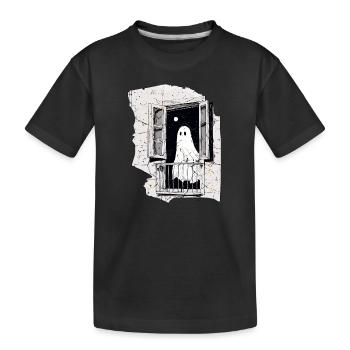 Fantôme effrayant dans la fenêtre vintage, Boo, Halloween - T-shirt bio Premium Enfant - noir - Devant