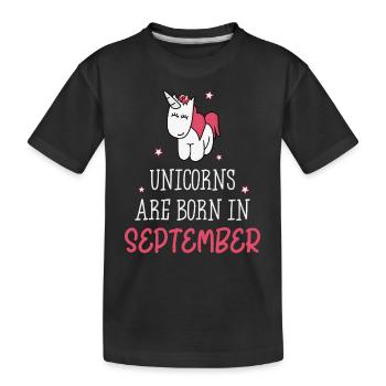 Unicorns are born in September - Kids' Premium Organic T-Shirt - black - Front