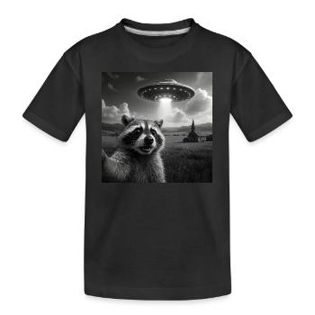 Waschbär Selfie mit Ufo - Kinder Premium Bio T-Shirt - Schwarz - Vorne