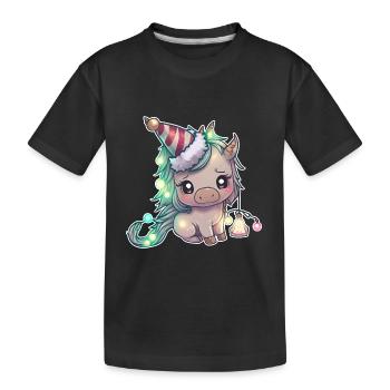 Licorne avec chapeau de Noël, tenue mignonne - T-shirt bio Premium Enfant - noir - Devant