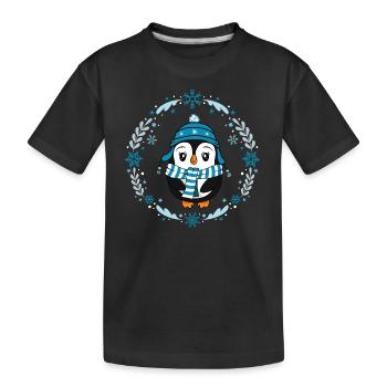 süßer Pinguin Winter Schneeflocken Tiere Mädchen - Kinder Premium Bio T-Shirt - Schwarz - Vorne