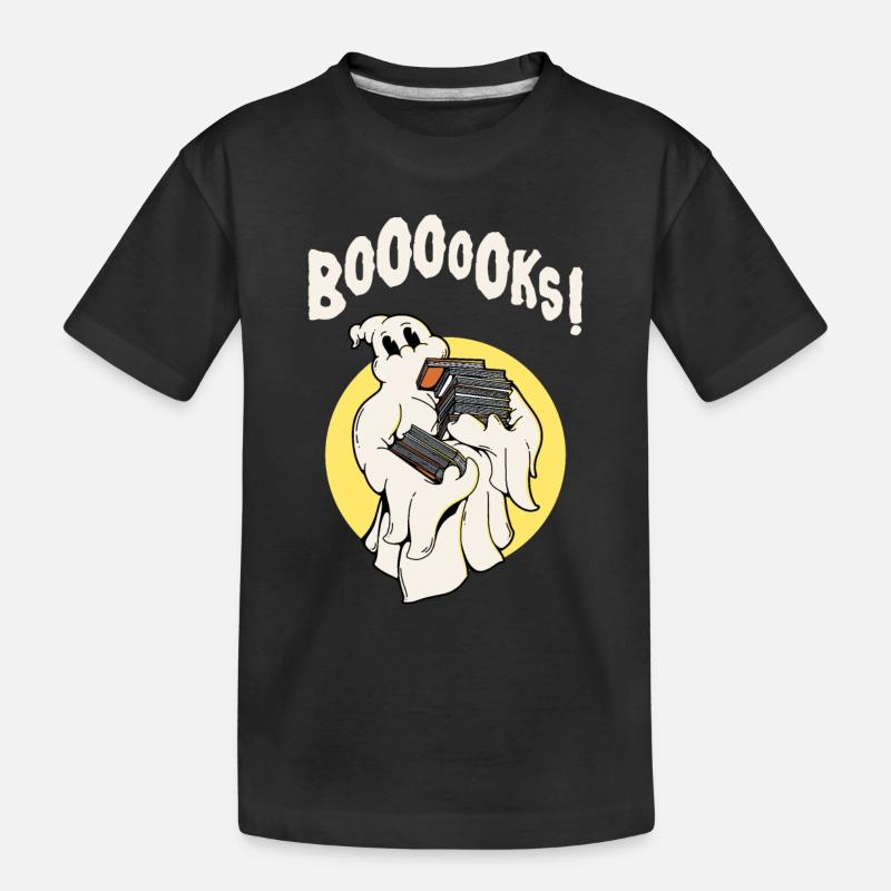 Lustiger Geist Leseratte Bücherwurm Halloween - Kinder Premium Bio T-Shirt - Schwarz
