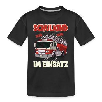 Schulkind im Einsatz Einschulung Feuerwehr Jungen - Kinder Premium Bio T-Shirt - Schwarz - Vorne