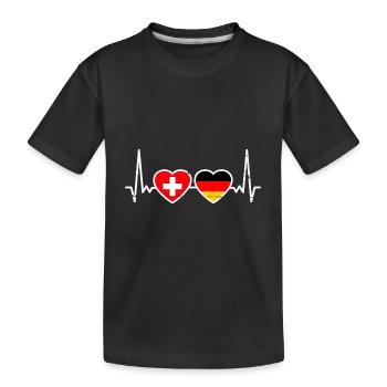 Schweiz Deutschland Vintage Herzschlag Flagge - Kinder Premium Bio T-Shirt - Schwarz - Vorne