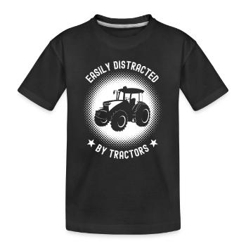 Easily Distracted by Tractors Funny Farming - Kids' Premium Organic T-Shirt - black - Front