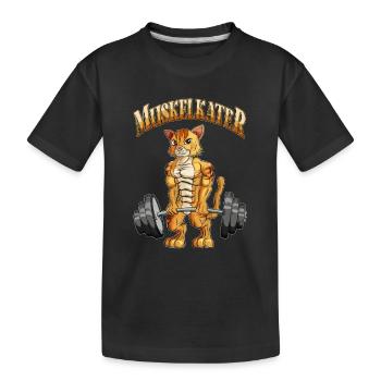 Kater trainiert Gewichtheben Muskelkater Lustig - Kinder Premium Bio T-Shirt - Schwarz - Vorne