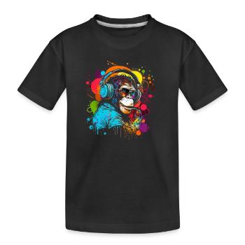 Schimpanse mit Kopfhörer und Sonnenbrille bunt - Kinder Premium Bio T-Shirt - Schwarz - Vorne