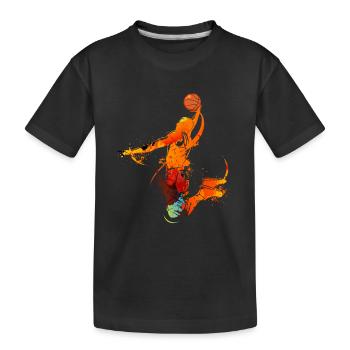 Basketball Spieler Dunking Jump Feuer Flamme Retro - Kinder Premium Bio T-Shirt - Schwarz - Vorne