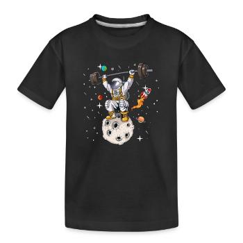 Bodybuilder Astronaut Handel Gewicht Asteroid All - Kinder Premium Bio T-Shirt - Schwarz - Vorne