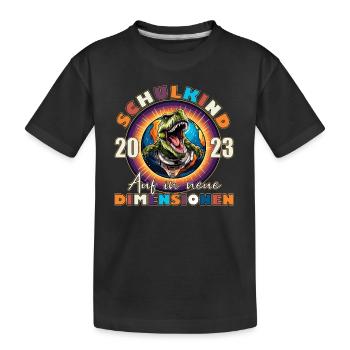 Kinder Dino Einschulung Schulkind 2023 Schultüte - Kinder Premium Bio T-Shirt - Schwarz - Vorne