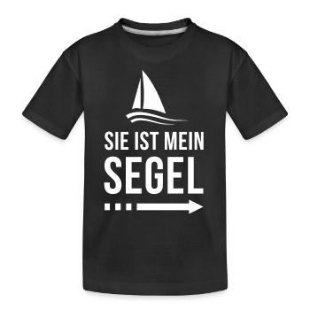 Sie ist mein Segel | Partnershirt | Ehemann | Ehe - Kinder Premium Bio T-Shirt - Schwarz - Vorne