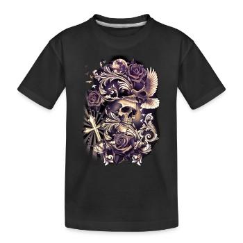 SCHÄDEL mit Taubenkreuzblumen Religiöse Tätowierungskunst - Kinder Premium Bio T-Shirt - Schwarz - Vorne