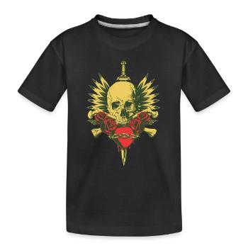 CRÂNE, AILES, ÉPÉE ET ROSES - T-shirt bio Premium Enfant - noir - Devant