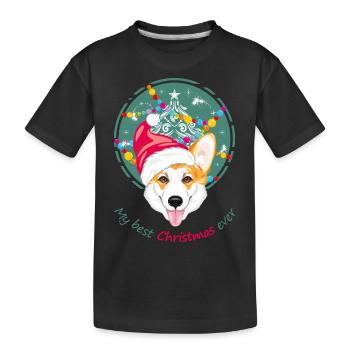 Fröhlicher walisischer Corgi mit Weihnachtsmannmütze - Kinder Premium Bio T-Shirt - Schwarz - Vorne