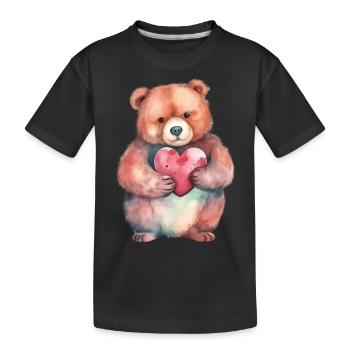 Cute & cute teddy bear with heart love - Kids' Premium Organic T-Shirt - black - Front