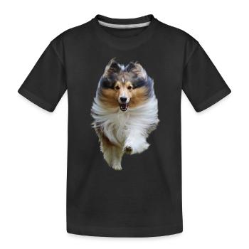 Sheltie joyeuse qui court, chien mignon heureux - T-shirt bio Premium Enfant - noir - Devant
