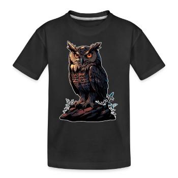 Große Eule Uhu sitzt auf einem Felsen - Kinder Premium Bio T-Shirt - Schwarz - Vorne