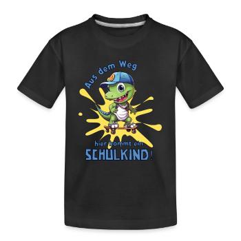 Hier kommt ein Schulkind! - Schulanfang 1. Klasse - Kinder Premium Bio T-Shirt - Schwarz - Vorne