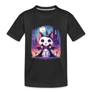 Cute Halloween Vampire Cat - Kids' Premium Organic T-Shirt - black - Front