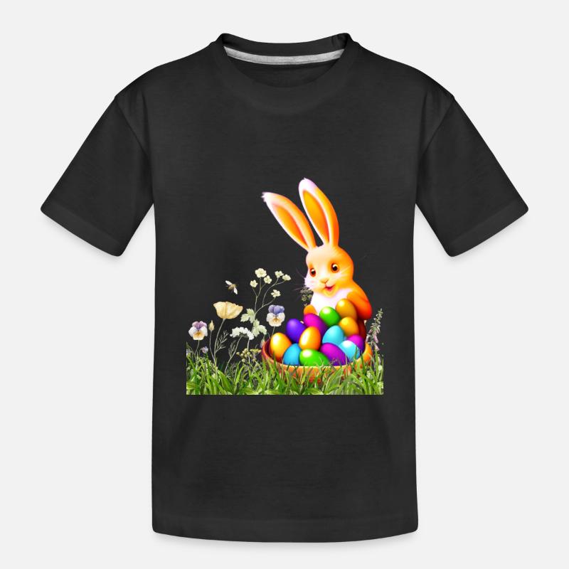 Osterhase mit bunten Eiern - Kinder Premium Bio T-Shirt - Schwarz