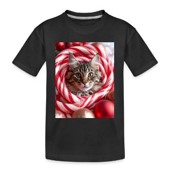 Weihnachtskatze zwischen Zuckerstangen - Kinder Premium Bio T-Shirt - Schwarz - Vorne
