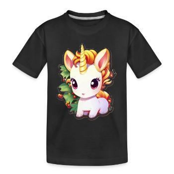 Unicorn in the festival forest with mistletoe - Kids' Premium Organic T-Shirt - black - Front