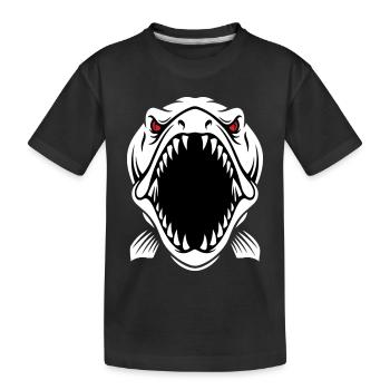 Hecht Barrakuda Maskottchen-Logo Angeln Sport Gaming - Kinder Premium Bio T-Shirt - Schwarz - Vorne