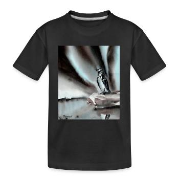 Polarlicht und Pinguin, handgemaltem Design - Kinder Premium Bio T-Shirt - Schwarz - Vorne