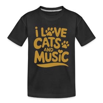 Ich liebe Katzen und Musik - Kinder Premium Bio T-Shirt - Schwarz - Vorne