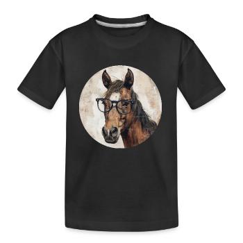 Pferd mit Brille - Kinder Premium Bio T-Shirt - Schwarz - Vorne